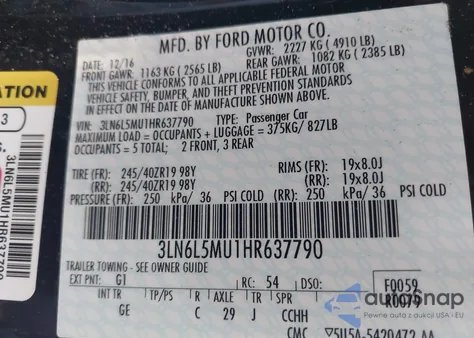 2017 Lincoln Mkz Hybrid Reserve z USA, uszkodzony, nr VIN 3LN6L5MU1HR637790